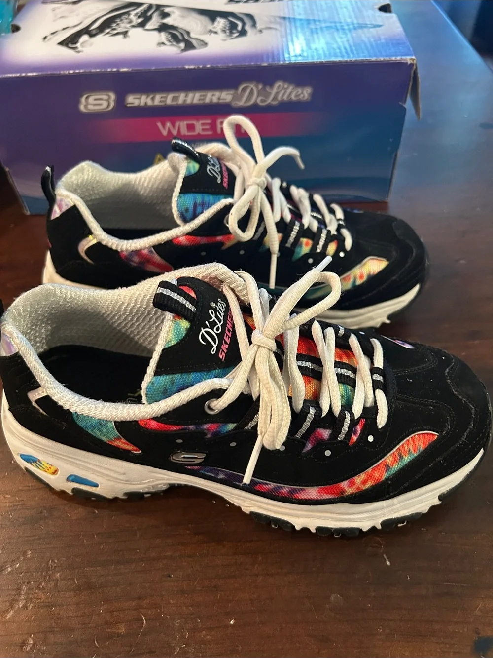 Women’ Black Multi-Color Athletic Skechers D’Lites